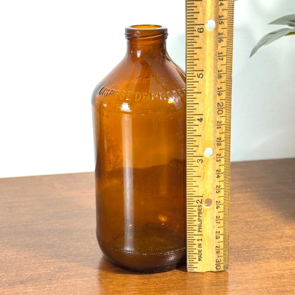 Vintage Amber Glass Apothecary Bottle Dispose of Properly 6
